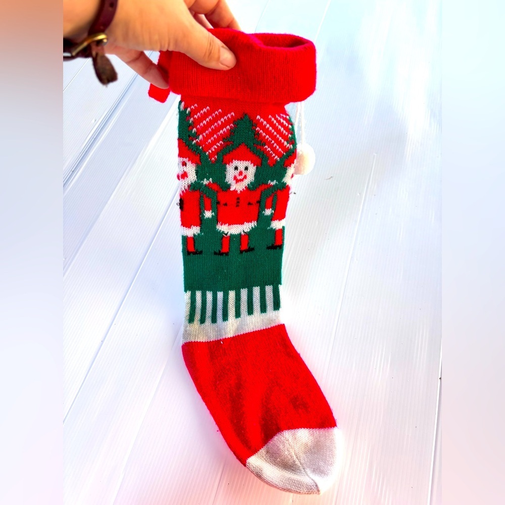Vintage Knit Santa Christmas Stocking Retro Holiday Decor